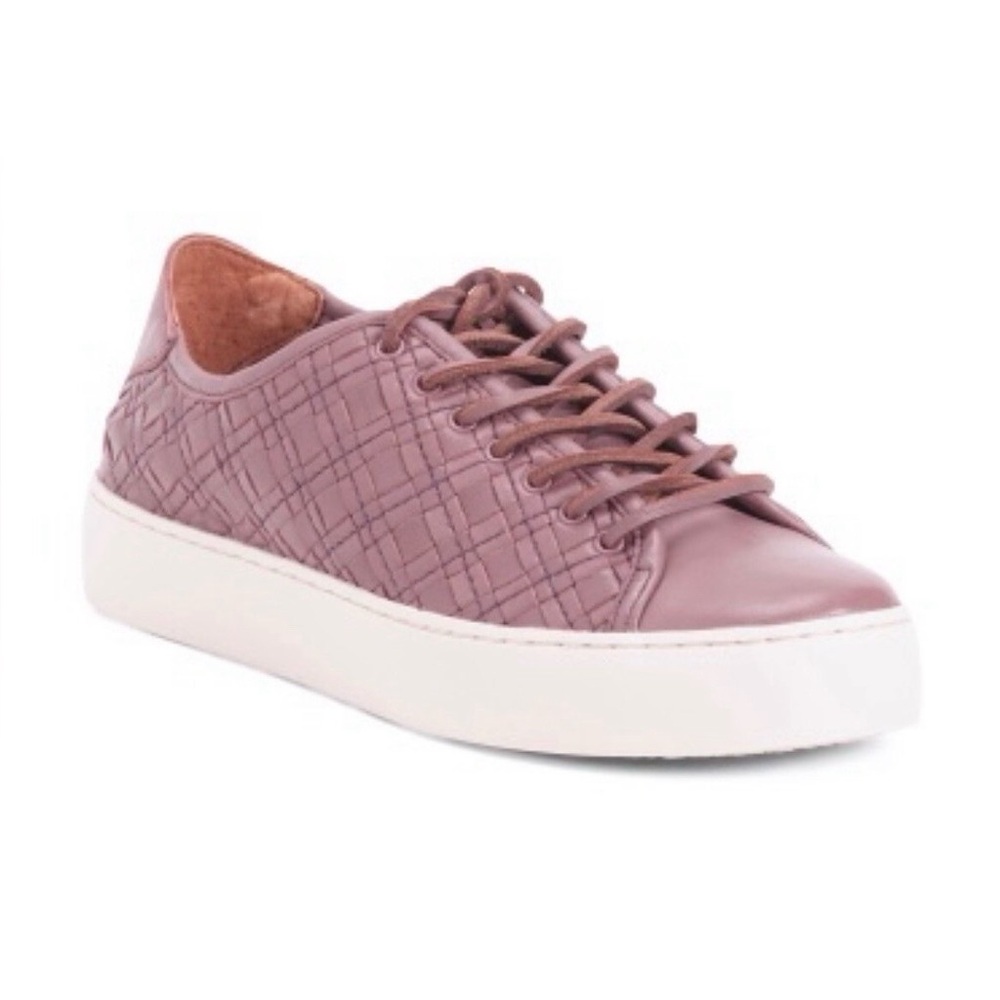 Frye Lena Leather Sneakers Size 7 Woven Lilac Low Lace Womens Shoes $228
